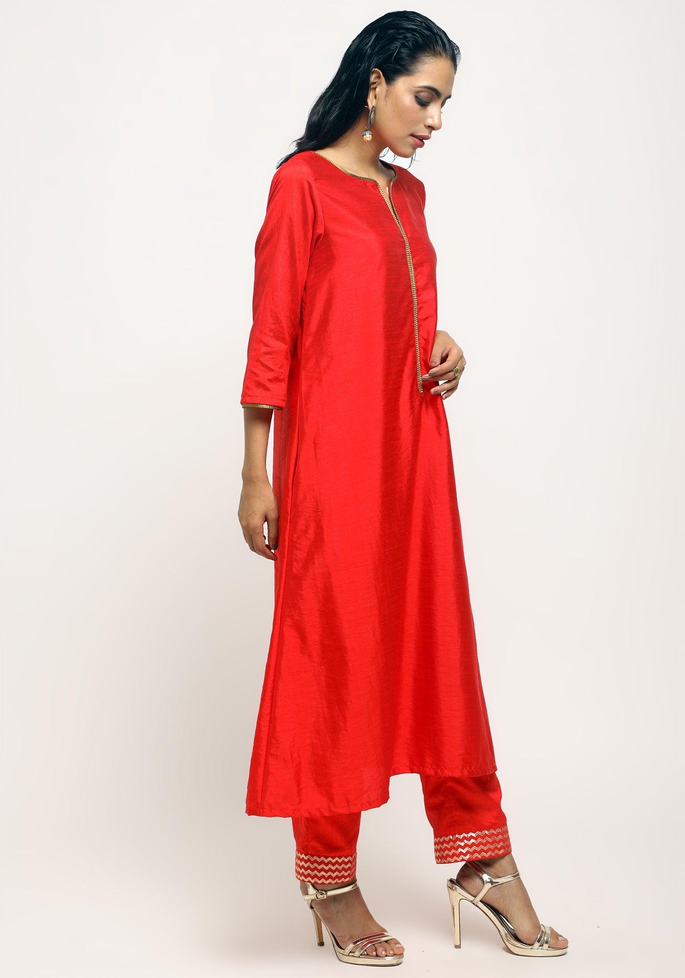 trueBrowns Orange Laced Kurta- Foil Pant | Swadesiicart