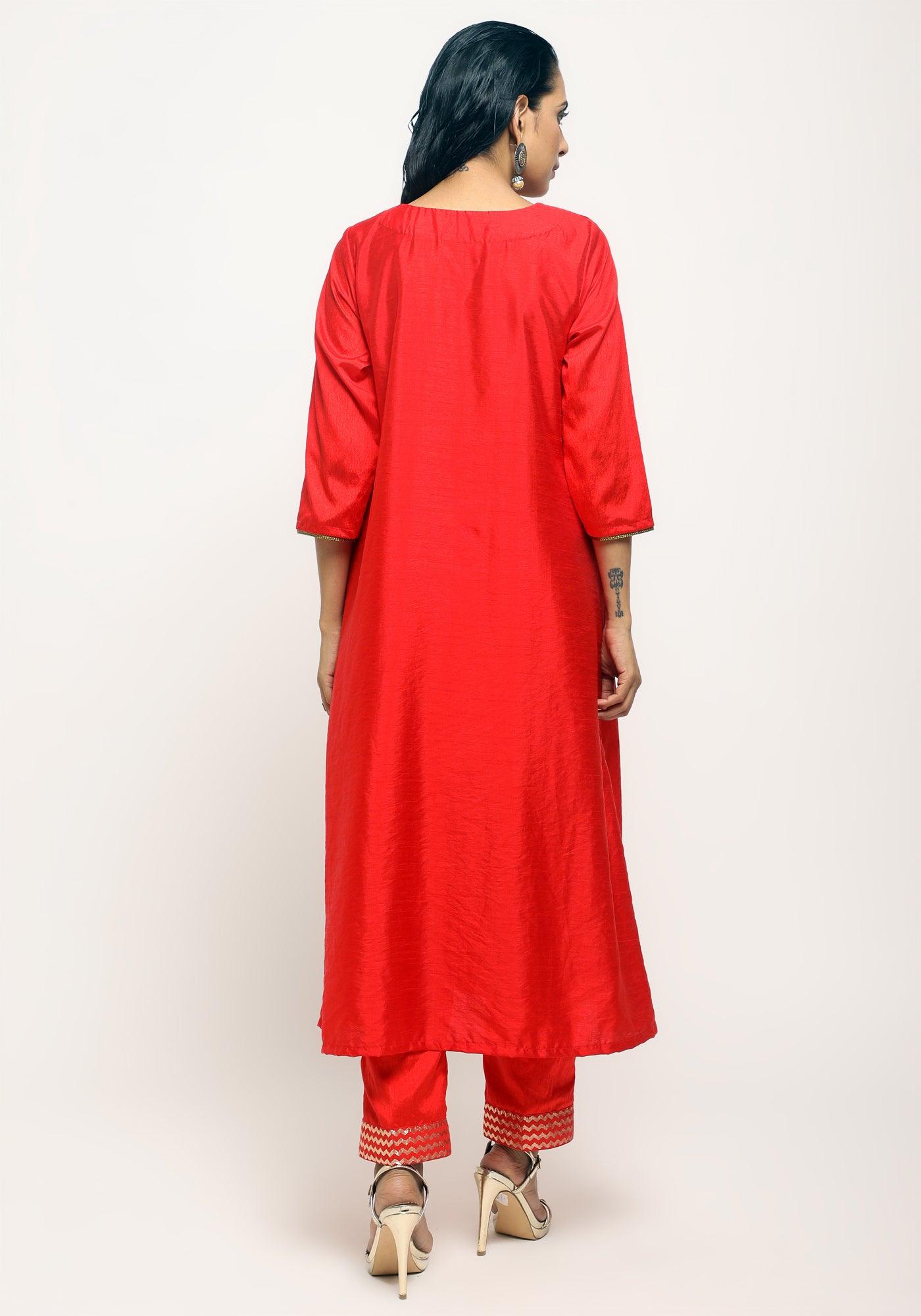trueBrowns Orange Laced Kurta- Foil Pant | Swadesiicart