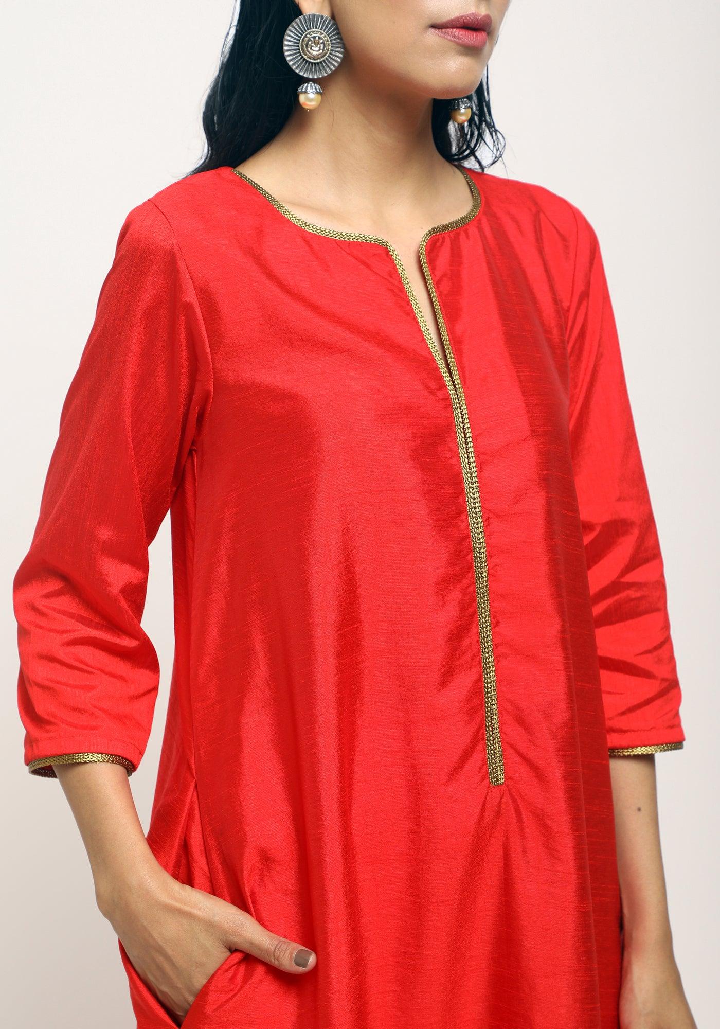 trueBrowns Orange Laced Kurta- Foil Pant | Swadesiicart