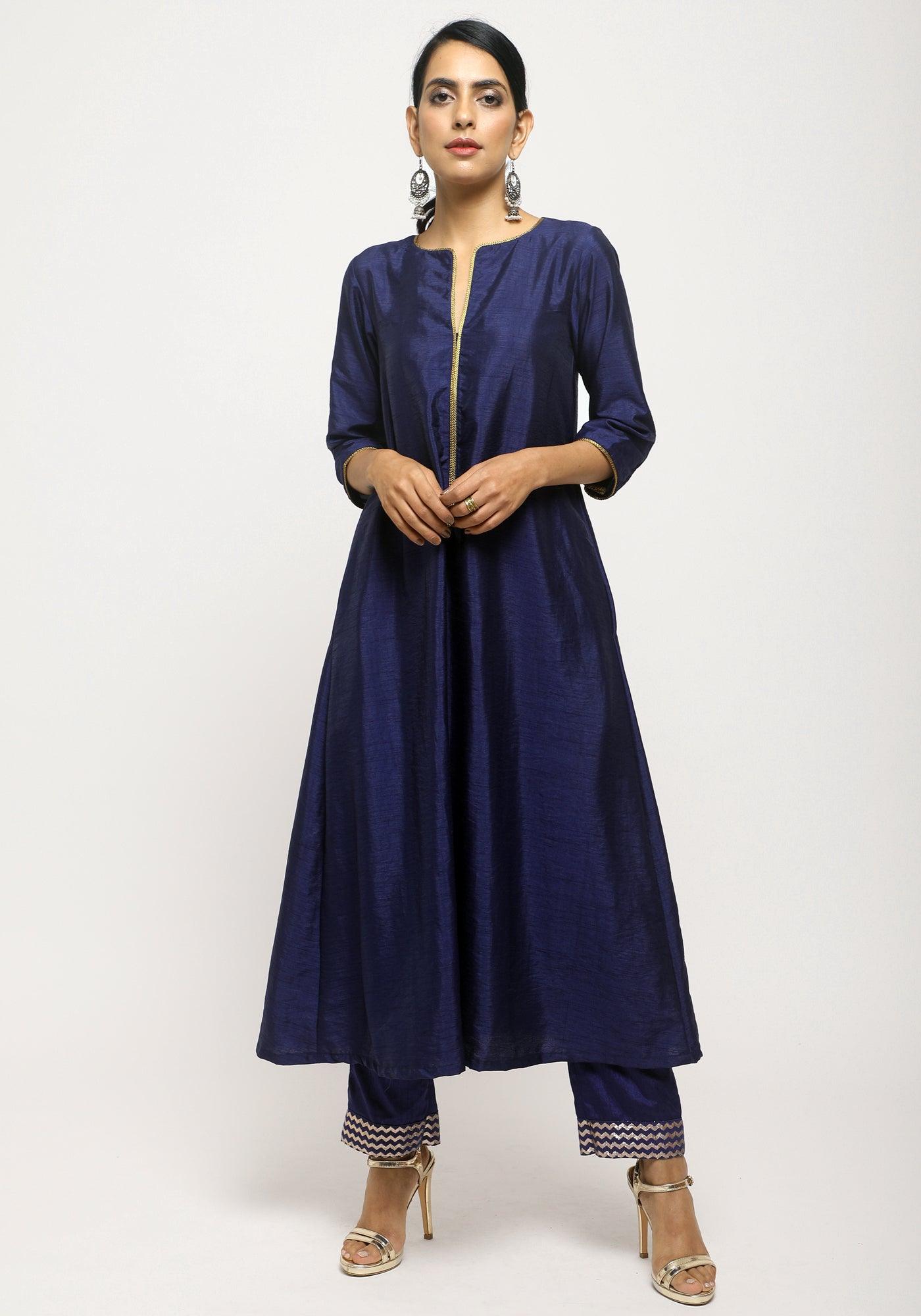 trueBrowns Blue Laced Kurta- Foil Pant | Swadesiicart