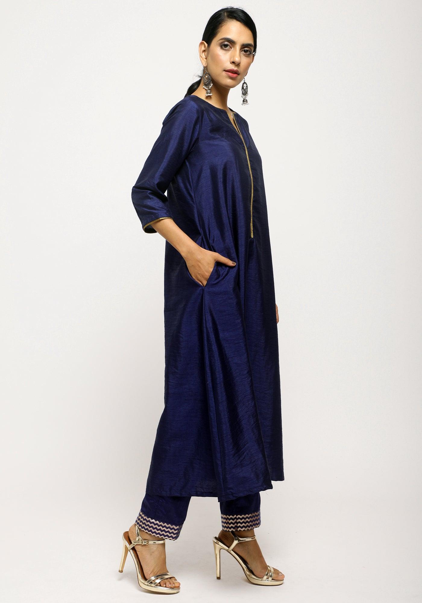 trueBrowns Blue Laced Kurta- Foil Pant | Swadesiicart