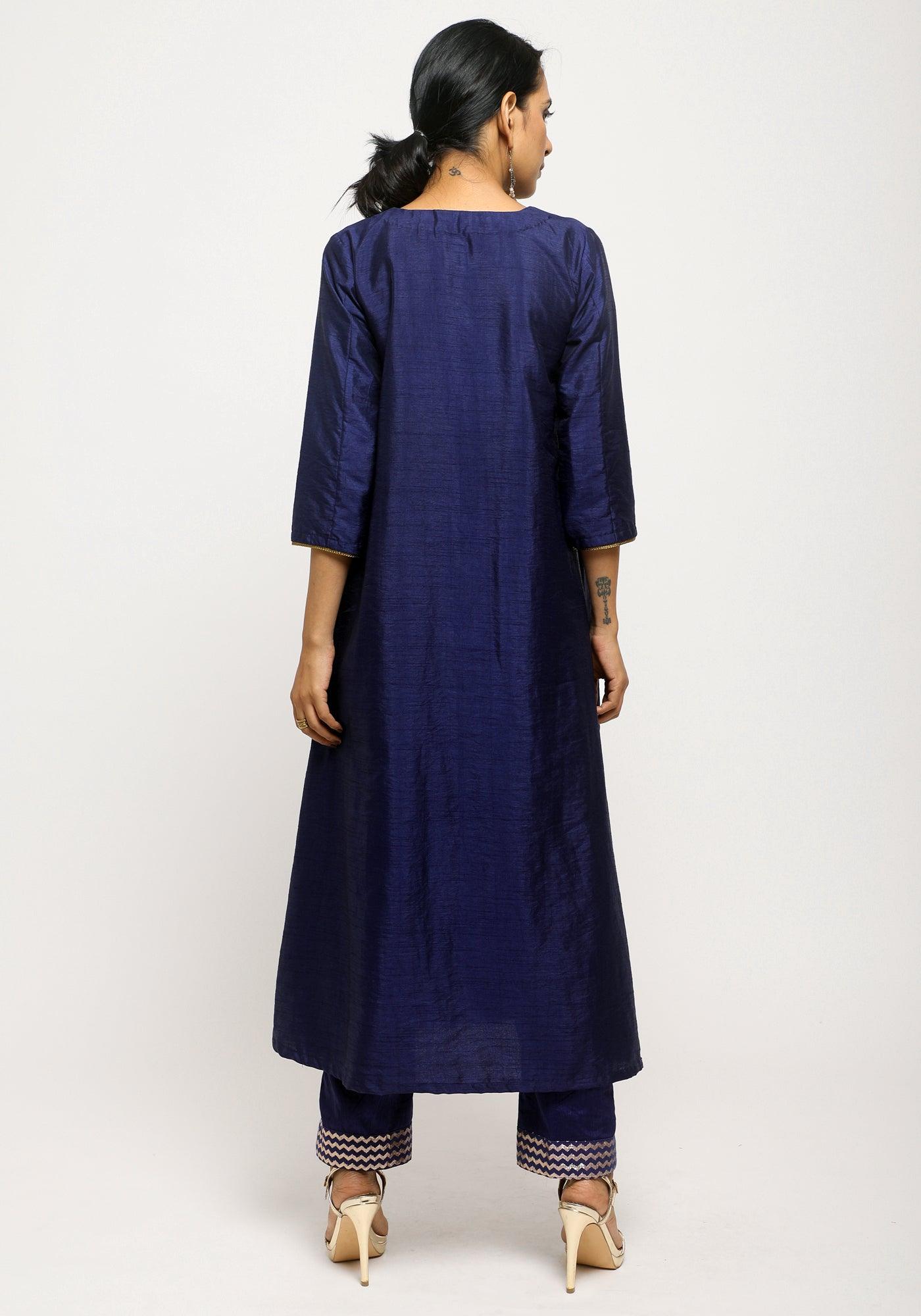 trueBrowns Blue Laced Kurta- Foil Pant | Swadesiicart
