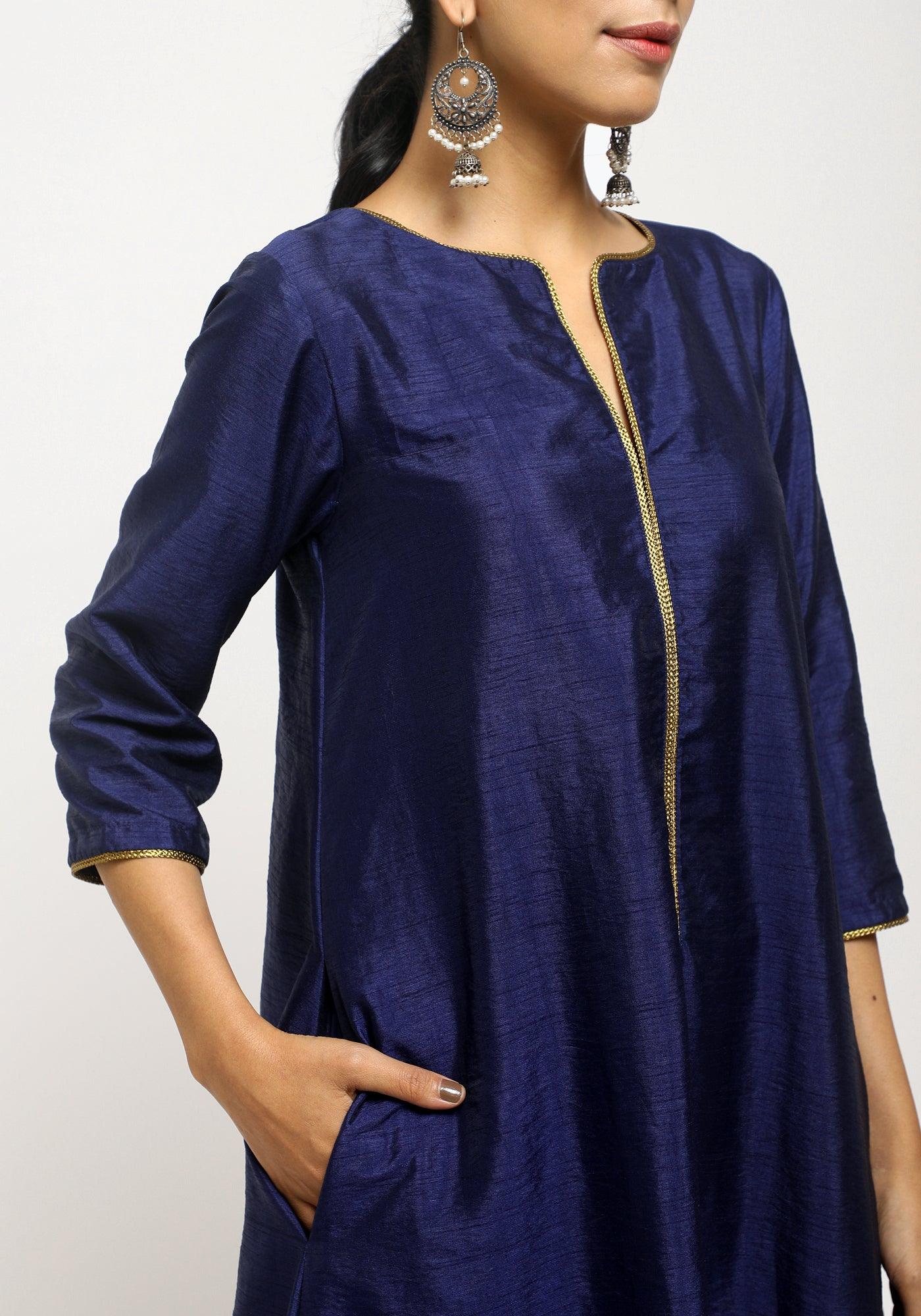 trueBrowns Blue Laced Kurta- Foil Pant | Swadesiicart