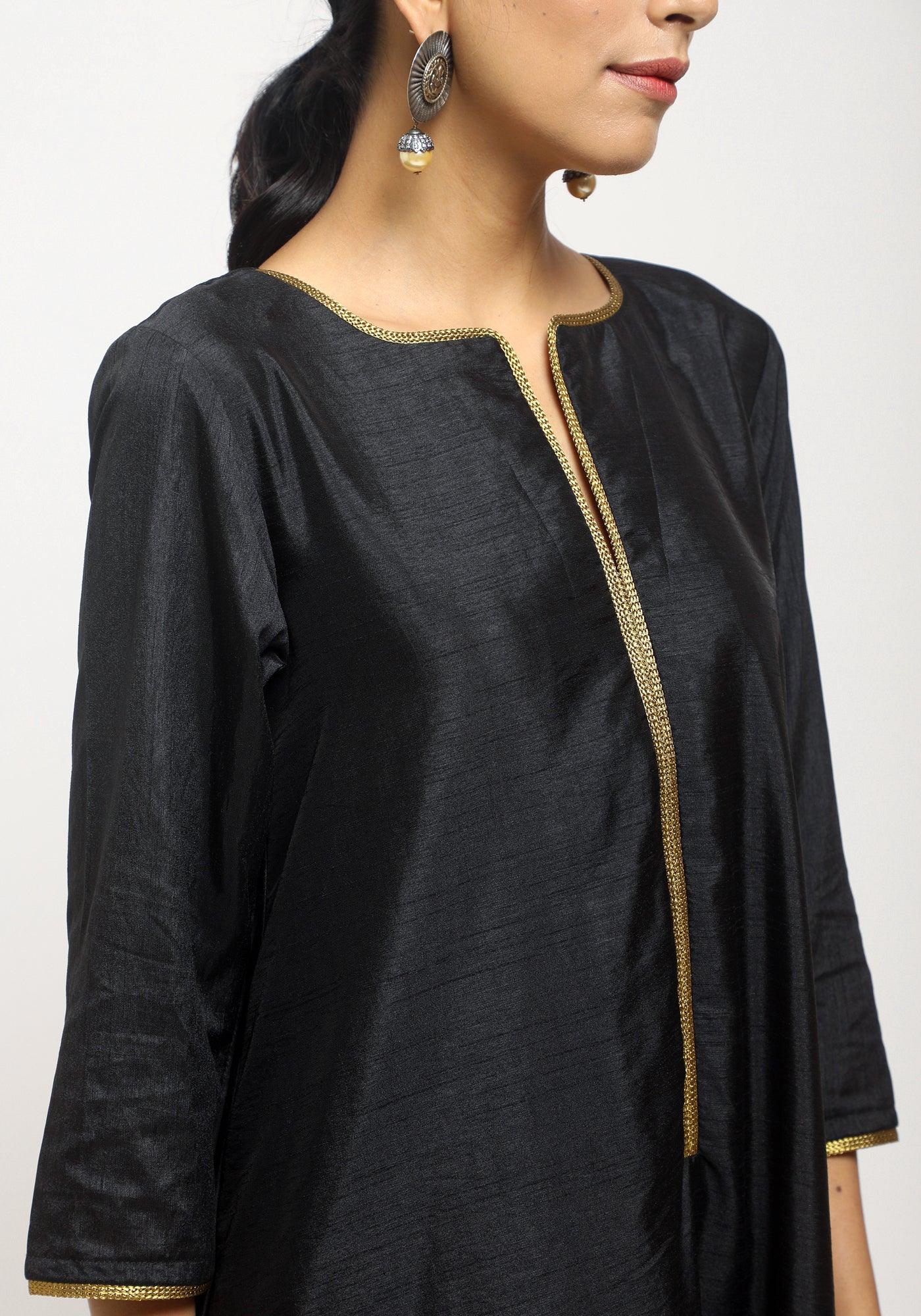 trueBrowns Black Laced Kurta- Foil Pant | Swadesiicart