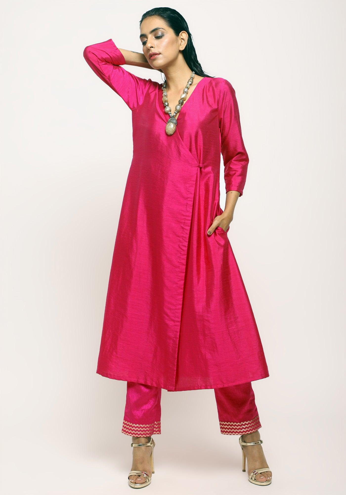 trueBrowns Pink Angrakha Foil Pant | Swadesiicart
