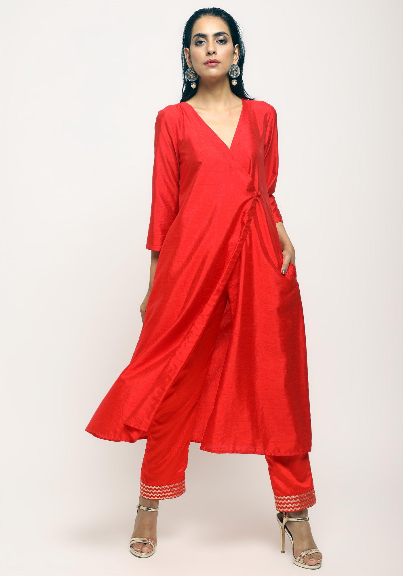 trueBrowns Orange Angrakha Foil Pant | Swadesiicart