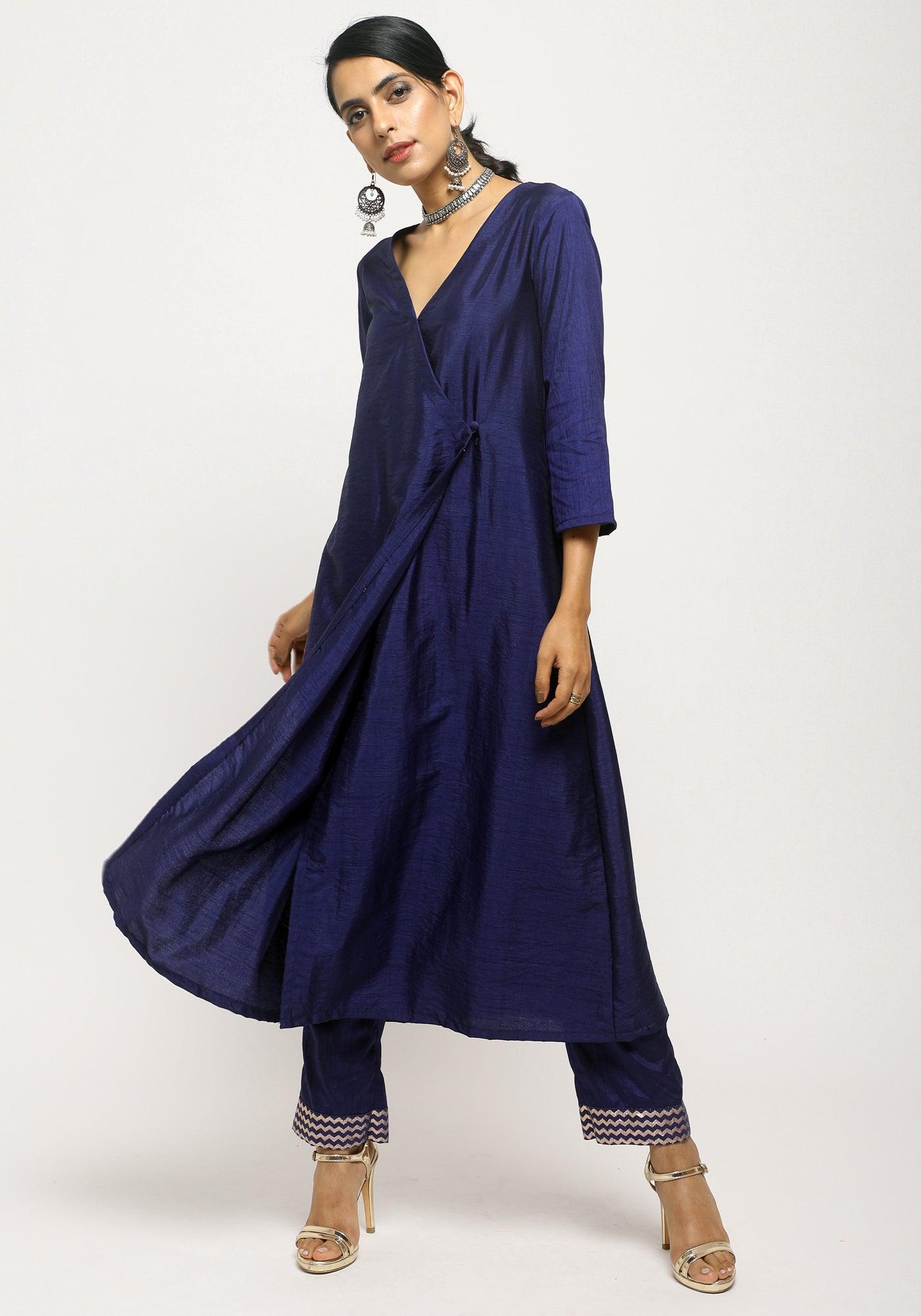 trueBrowns Blue Angrakha Foil Pant | Swadesiicart