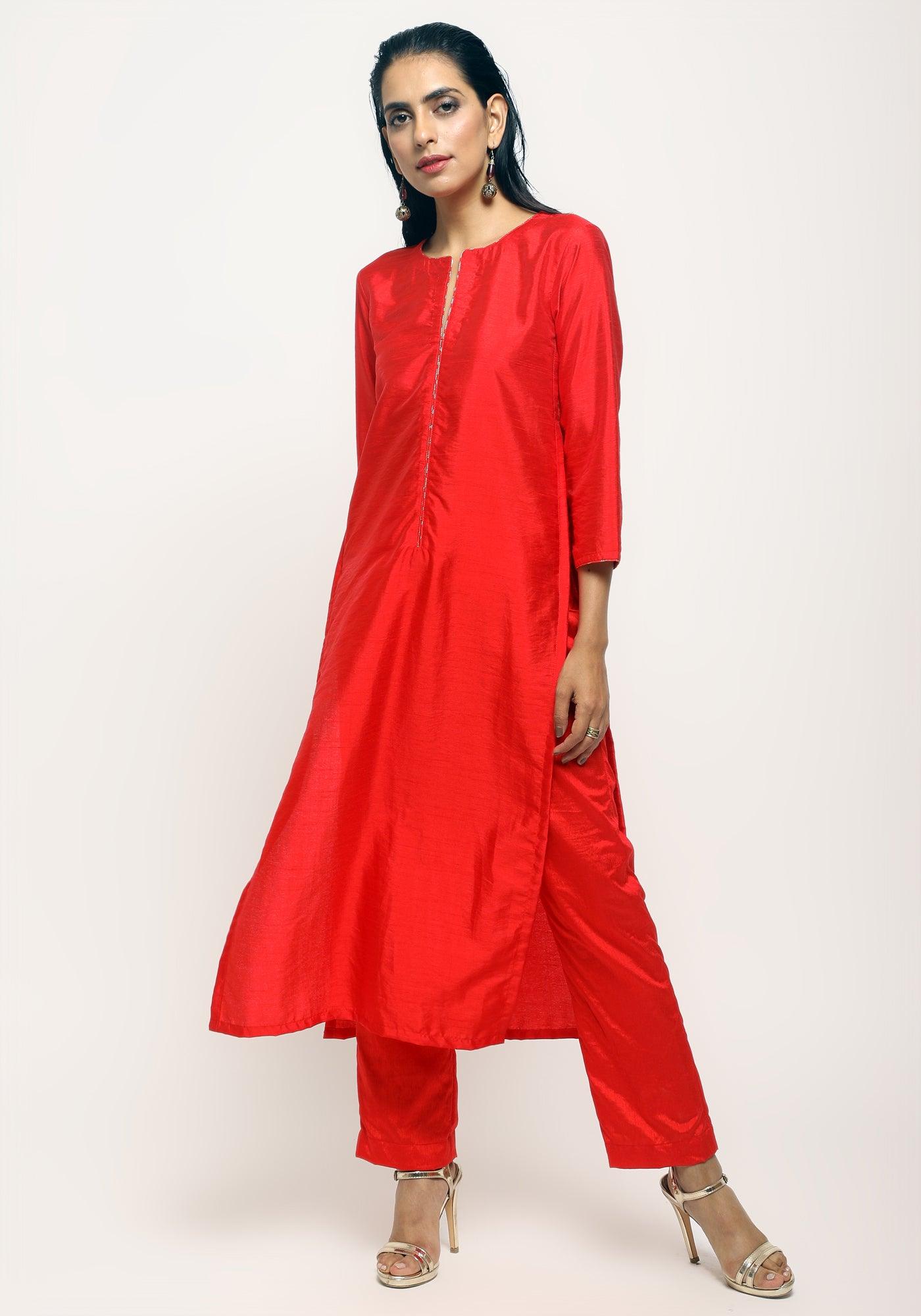 trueBrowns Orange Foil High Slit Set | Swadesiicart