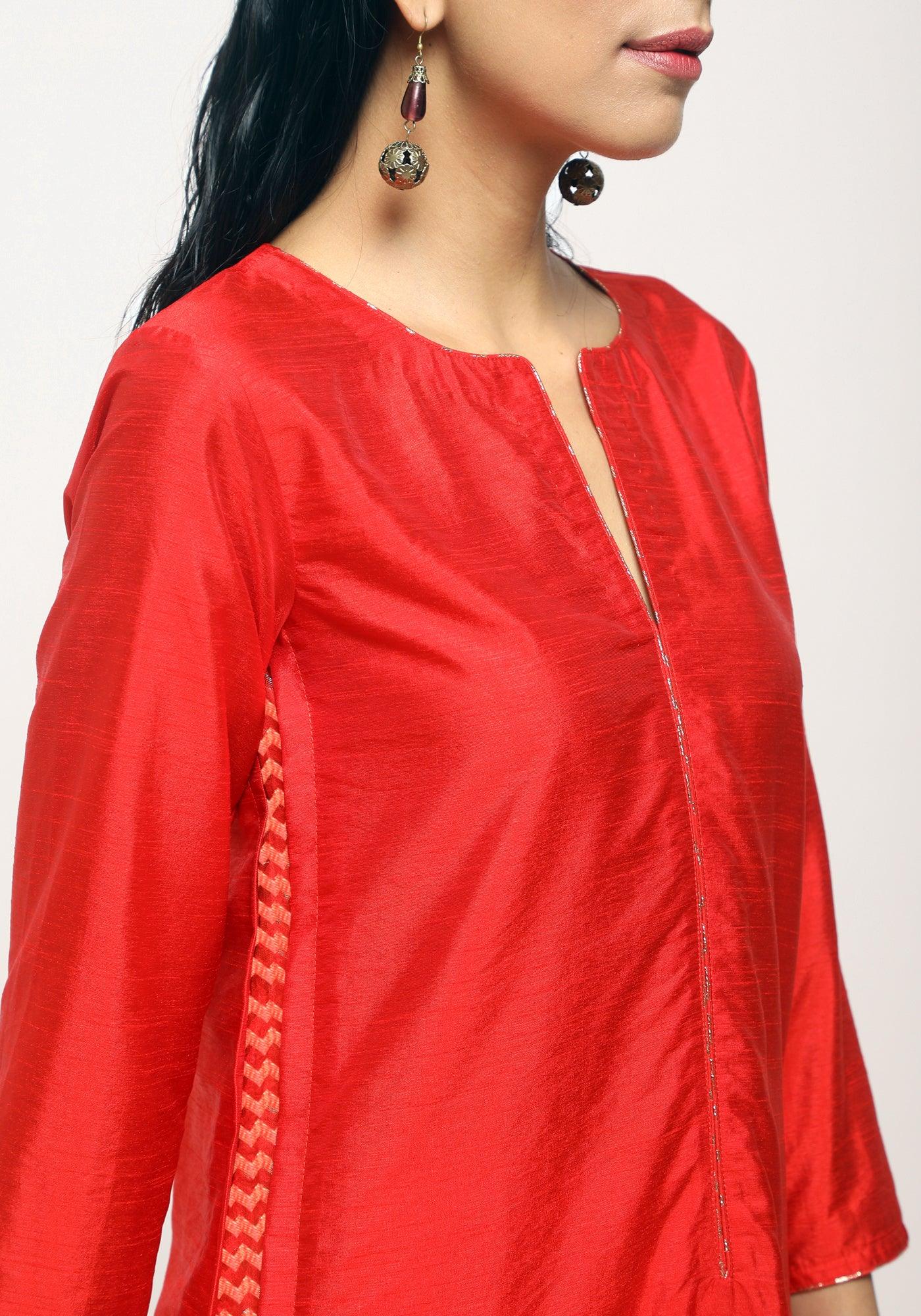 trueBrowns Orange Foil High Slit Set | Swadesiicart