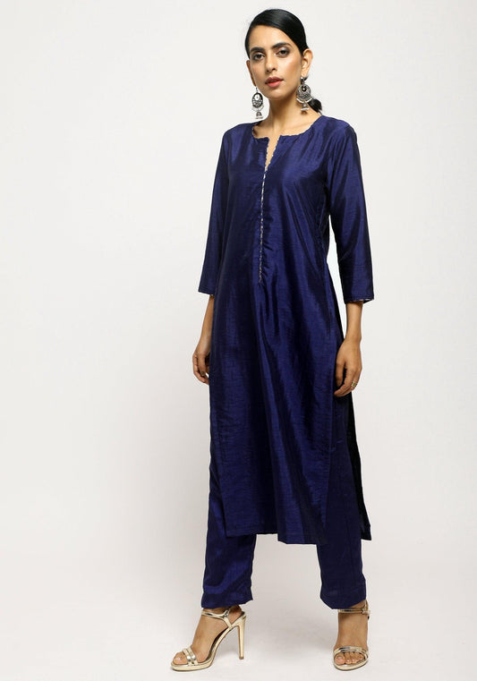 trueBrowns Blue Foil High Slit Set | Swadesiicart