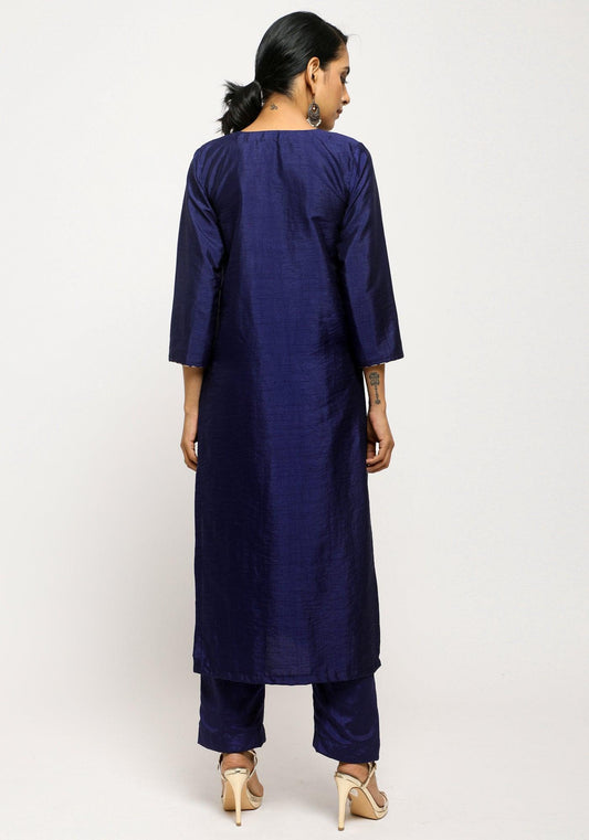 trueBrowns Blue Foil High Slit Set | Swadesiicart