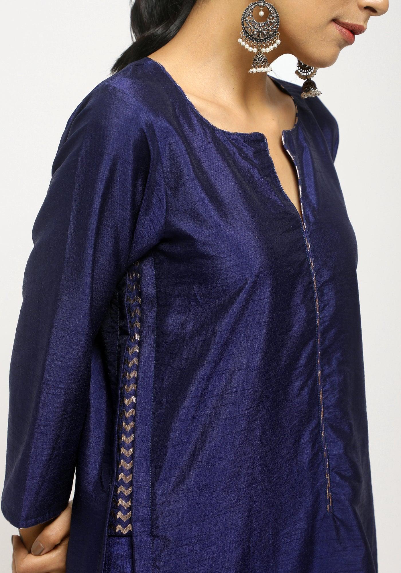trueBrowns Blue Foil High Slit Set | Swadesiicart