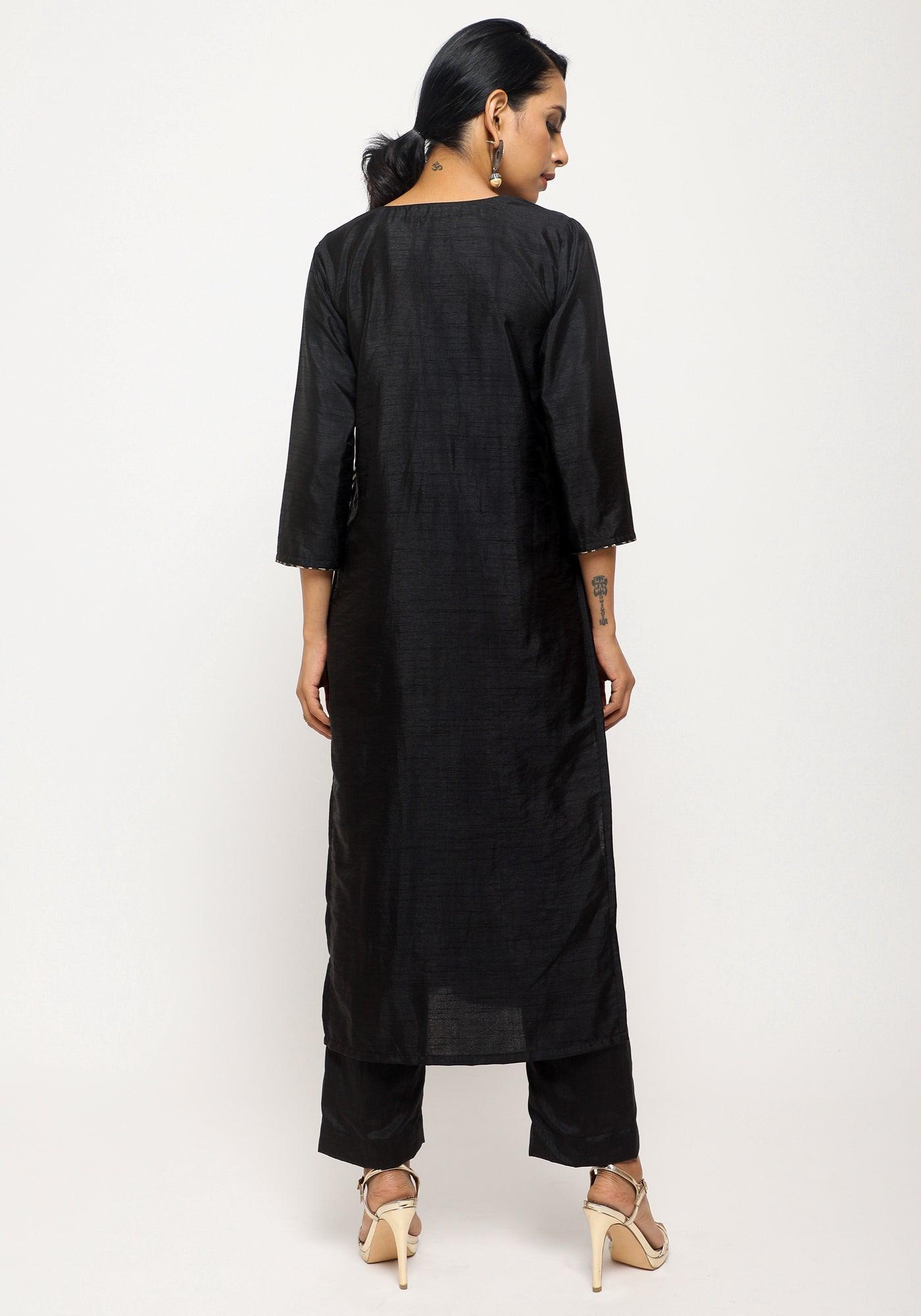 trueBrowns Black Foil High Slit Set | Swadesiicart