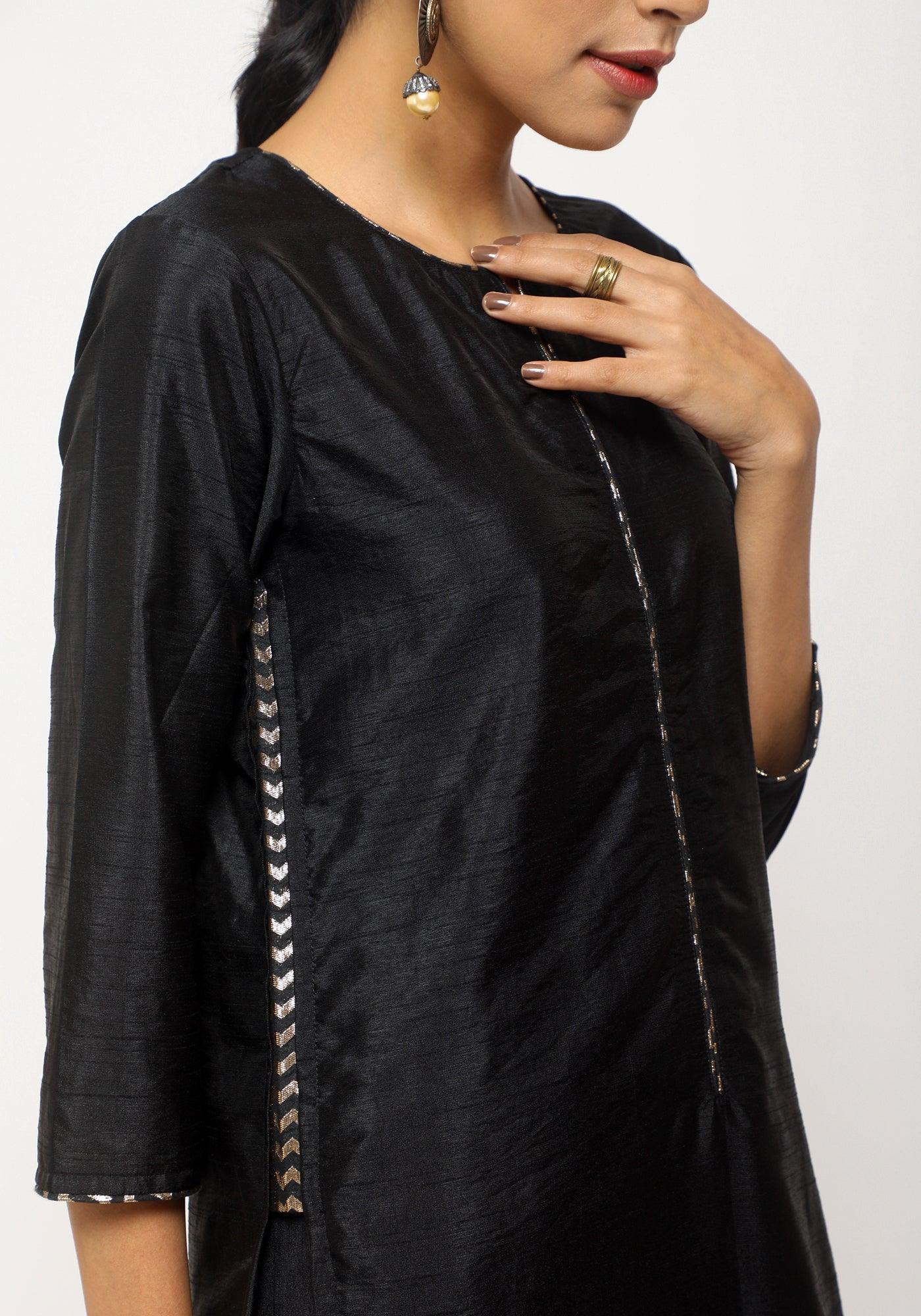 trueBrowns Black Foil High Slit Set | Swadesiicart