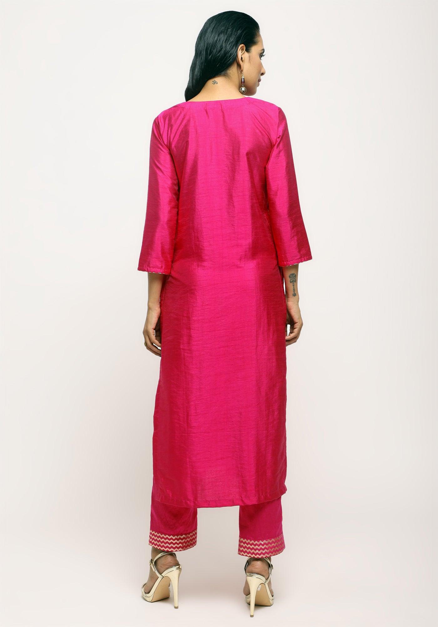 trueBrowns Pink Foil High Slit- Foil Pant | Swadesiicart