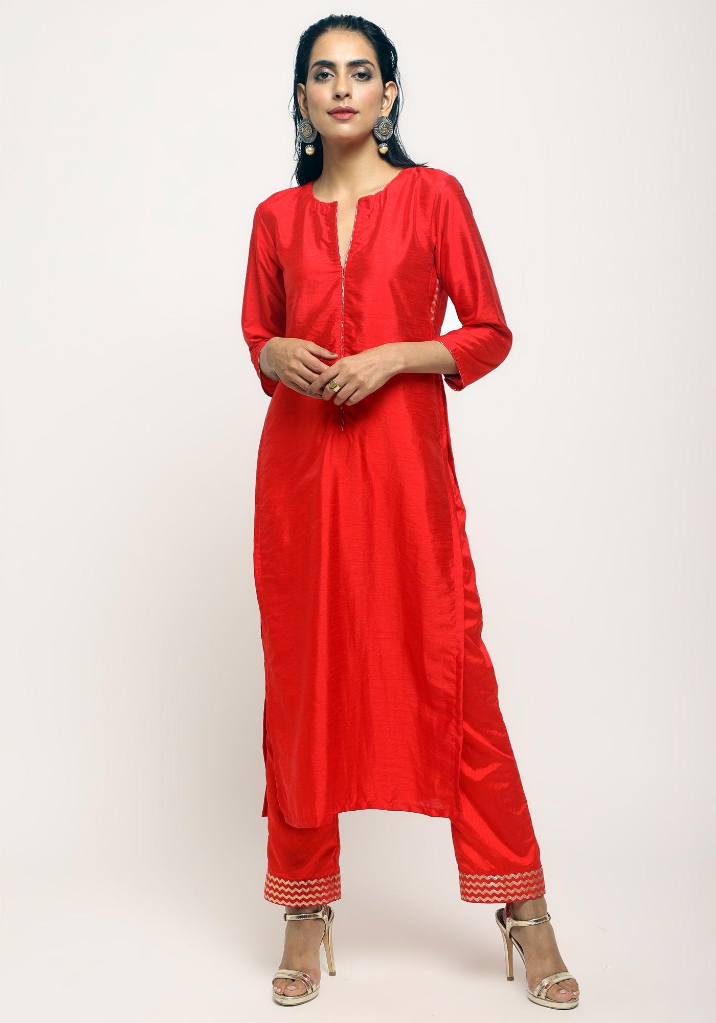 trueBrowns Orange Foil High Slit- Foil Pant | Swadesiicart