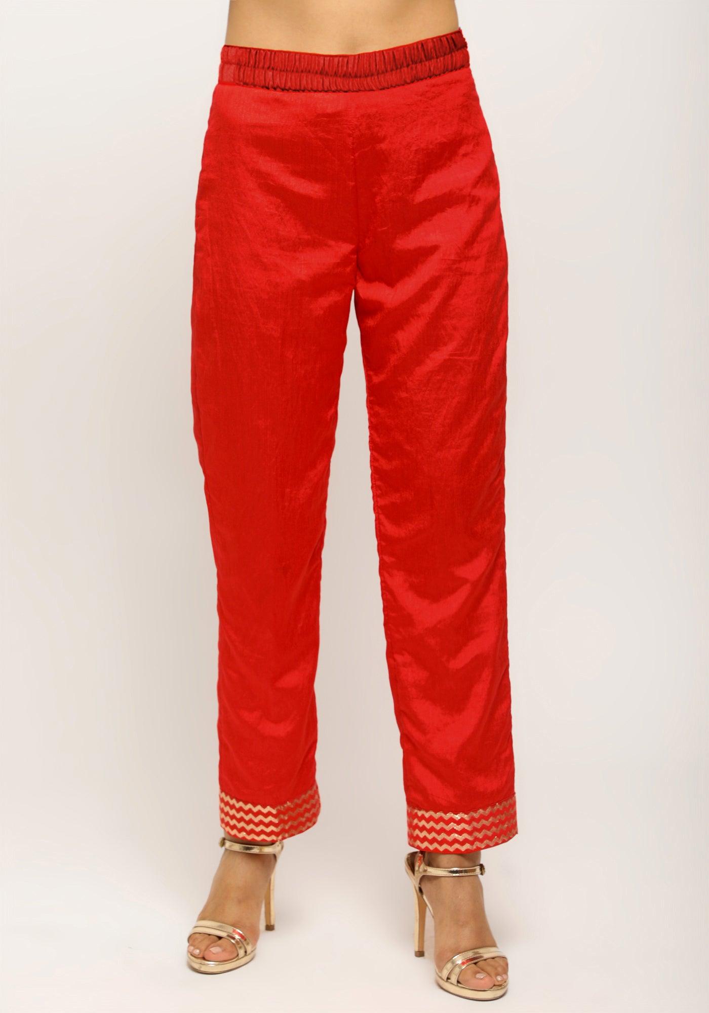 trueBrowns Orange Foil High Slit- Foil Pant | Swadesiicart