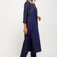 trueBrowns Blue Foil High Slit- Foil Pant | Swadesiicart