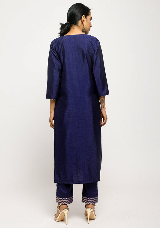 trueBrowns Blue Foil High Slit- Foil Pant | Swadesiicart