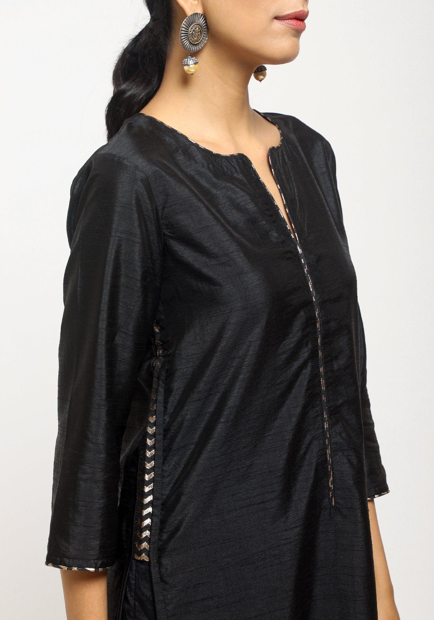 trueBrowns Black Foil High Slit- Foil Pant | Swadesiicart