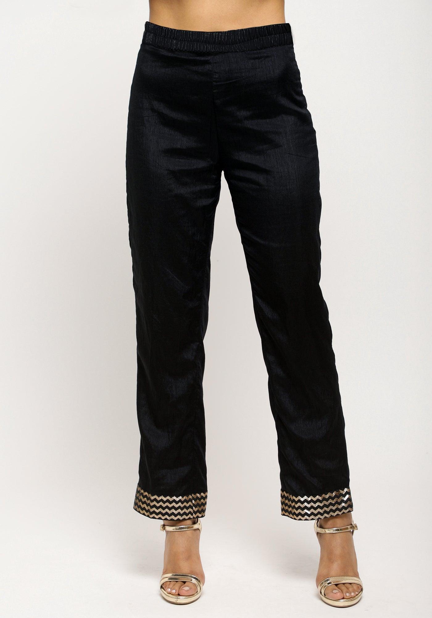 trueBrowns Black Foil High Slit- Foil Pant | Swadesiicart