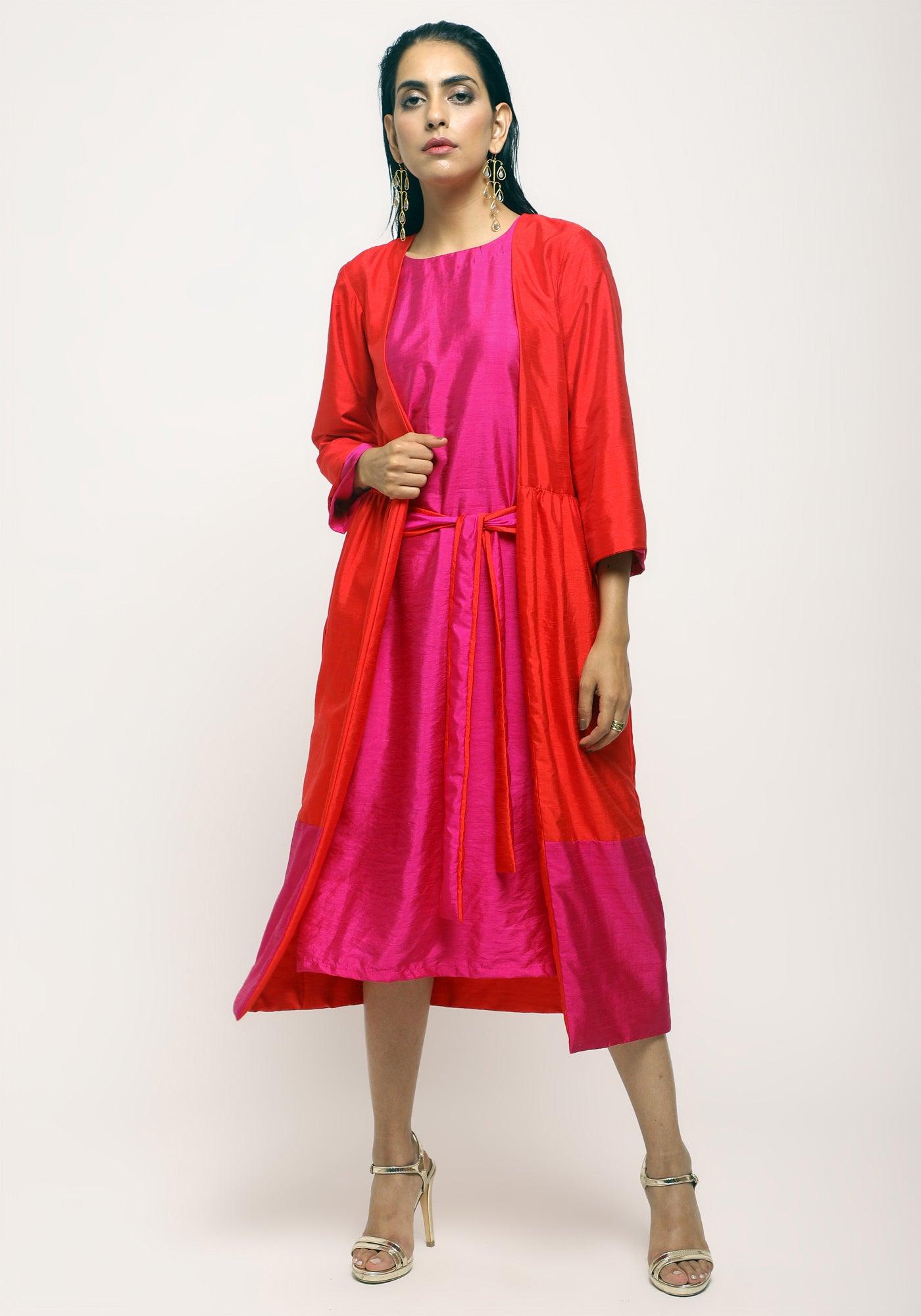 trueBrowns Orange Pink Silk Jacket | Swadesiicart