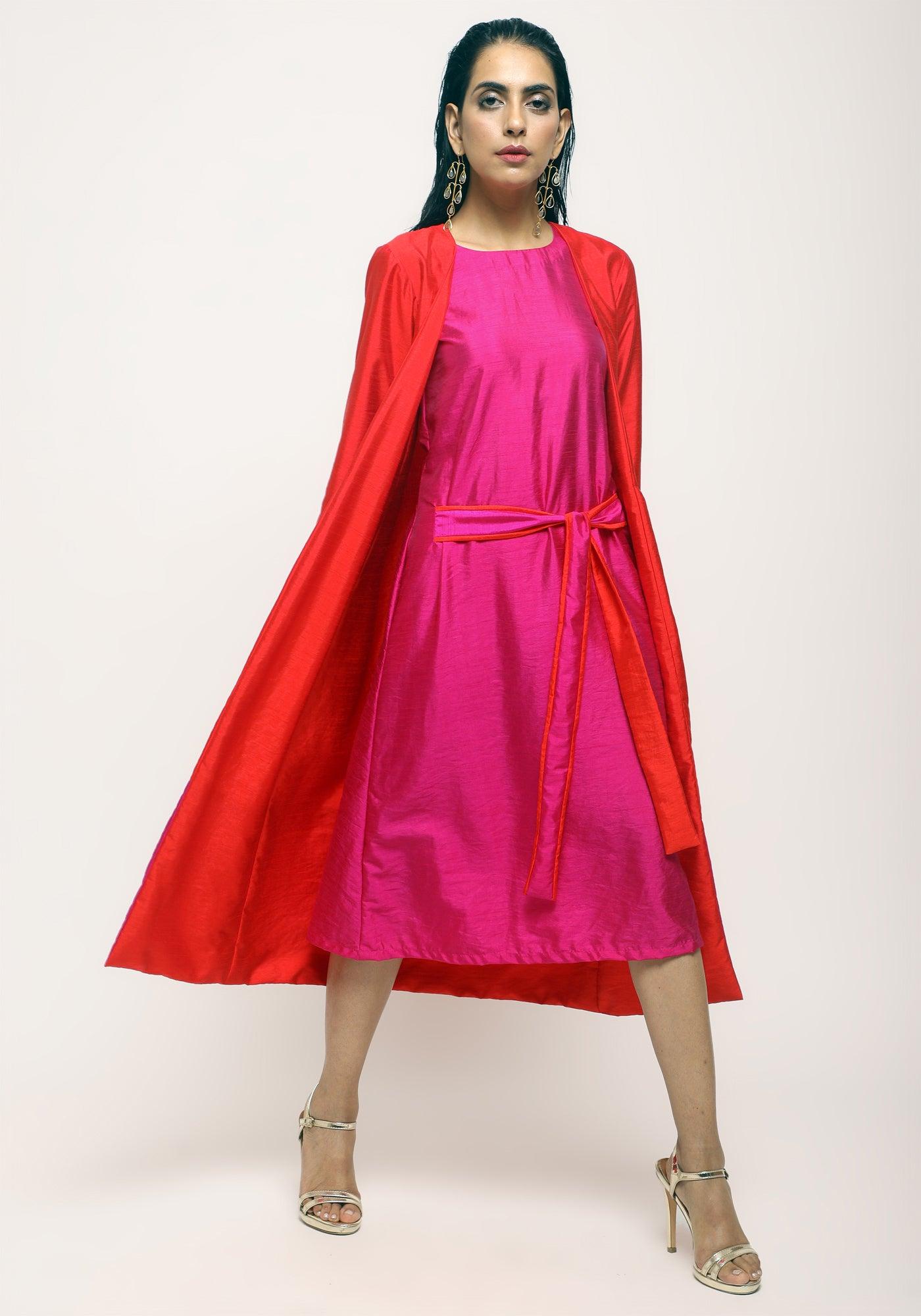 trueBrowns Orange Pink Silk Jacket | Swadesiicart