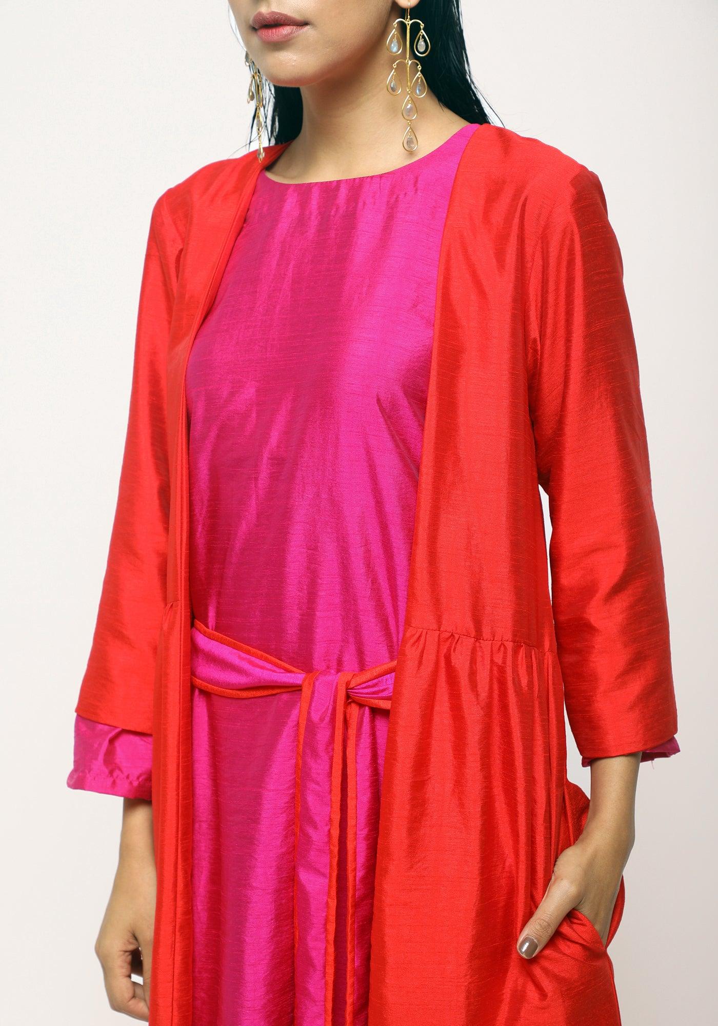 trueBrowns Orange Pink Silk Jacket | Swadesiicart