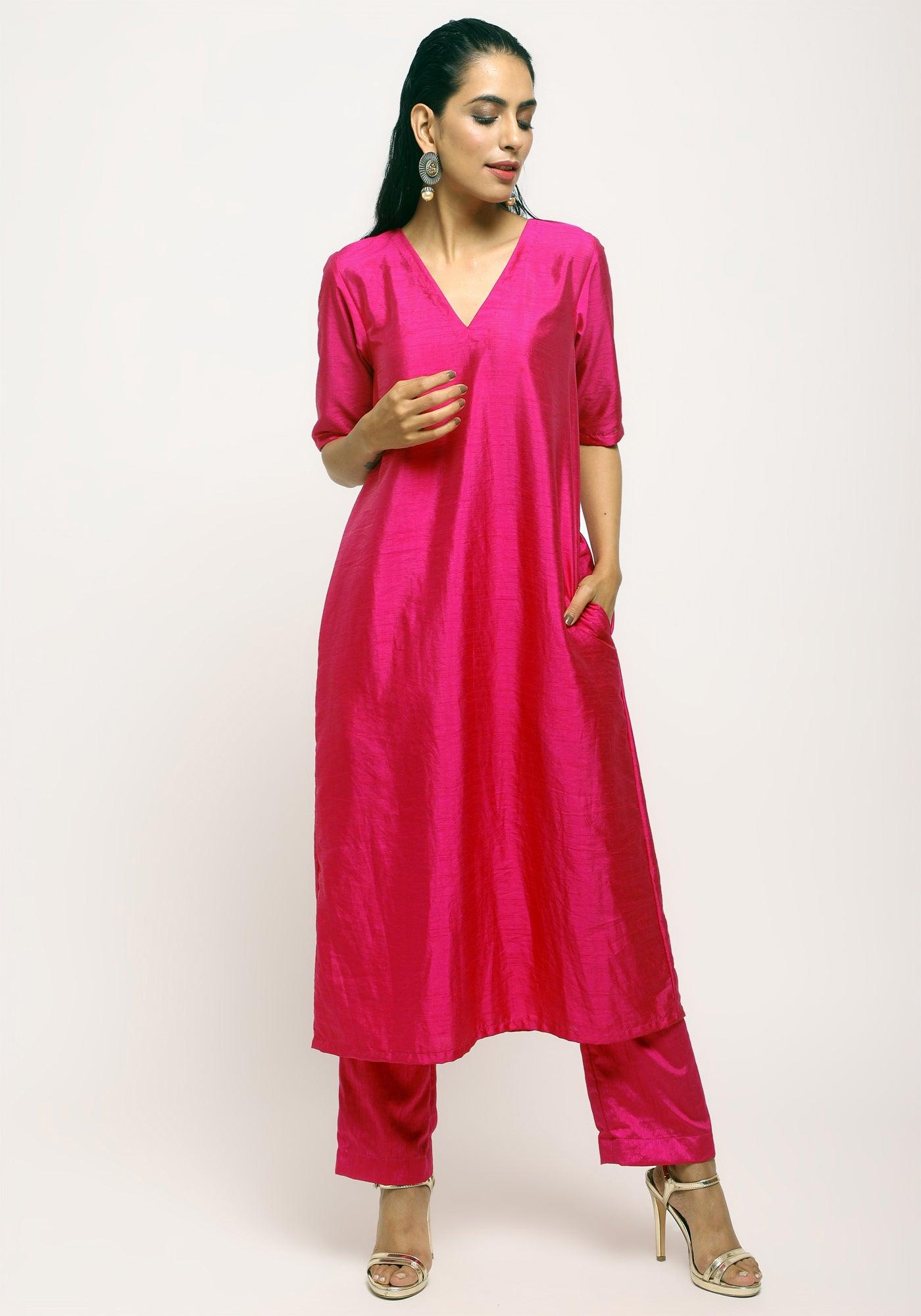 trueBrowns Orange Pink Jacket Kurta Set | Swadesiicart