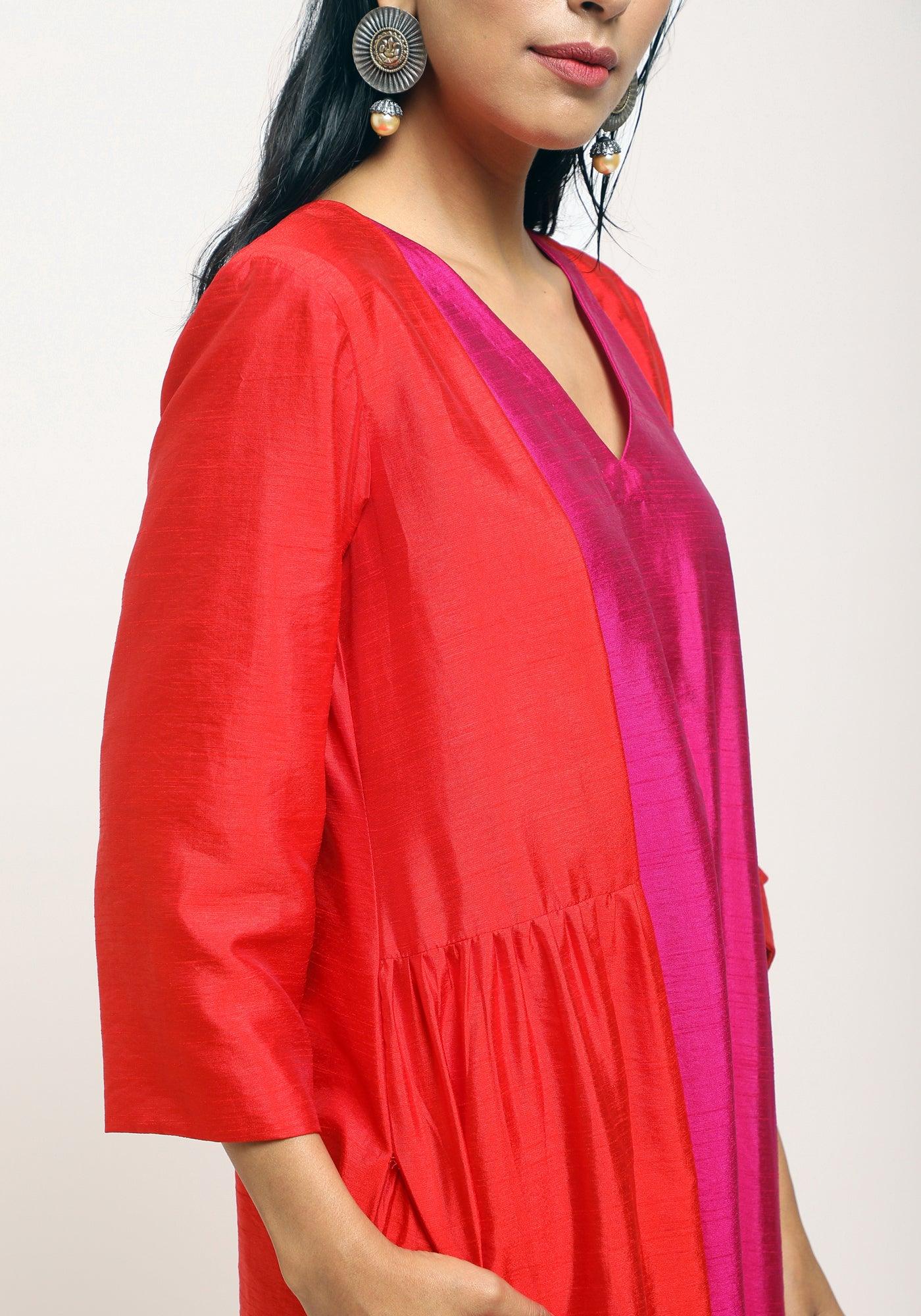 trueBrowns Orange Pink Jacket Kurta Set | Swadesiicart