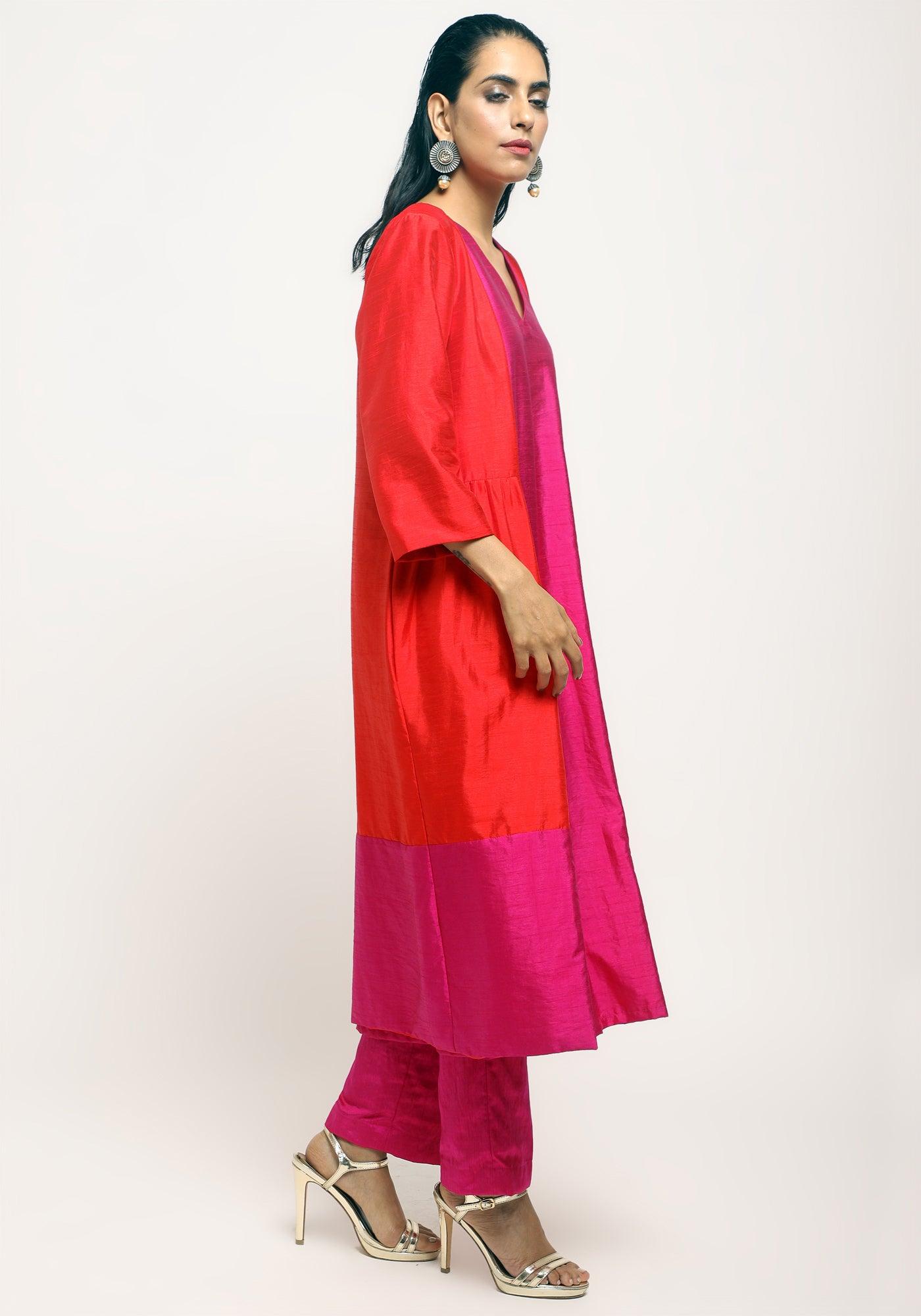 trueBrowns Orange Pink Jacket Kurta Set | Swadesiicart