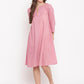 trueBrowns Pink Floral Dobby Cuff Dress | Swadesiicart