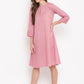 trueBrowns Pink Floral Dobby Cuff Dress | Swadesiicart