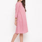 trueBrowns Pink Floral Dobby Cuff Dress | Swadesiicart