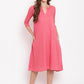 trueBrowns Brick Pink Dobby Grid Flared Dress | Swadesiicart
