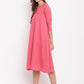 trueBrowns Brick Pink Dobby Grid Flared Dress | Swadesiicart