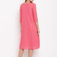trueBrowns Brick Pink Dobby Grid Flared Dress | Swadesiicart