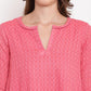 trueBrowns Brick Pink Dobby Grid Flared Dress | Swadesiicart