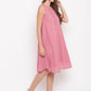 trueBrowns Pink Pin-Tucks Dress | Swadesiicart