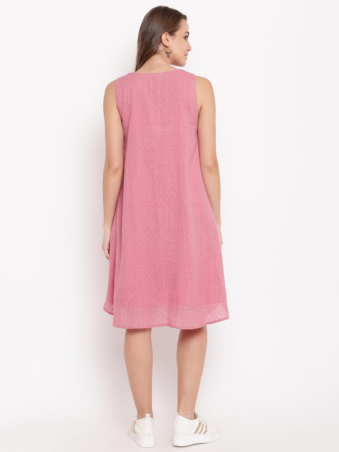 trueBrowns Pink Pin-Tucks Dress | Swadesiicart