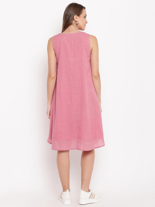 trueBrowns Pink Pin-Tucks Dress | Swadesiicart