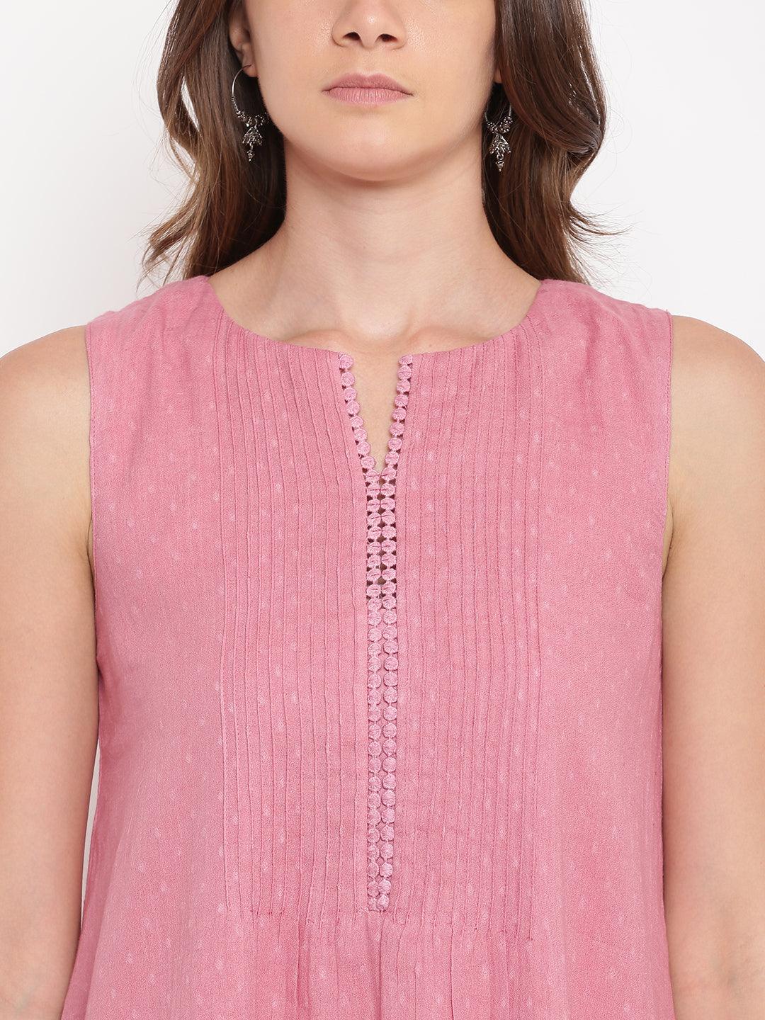 trueBrowns Pink Pin-Tucks Dress | Swadesiicart