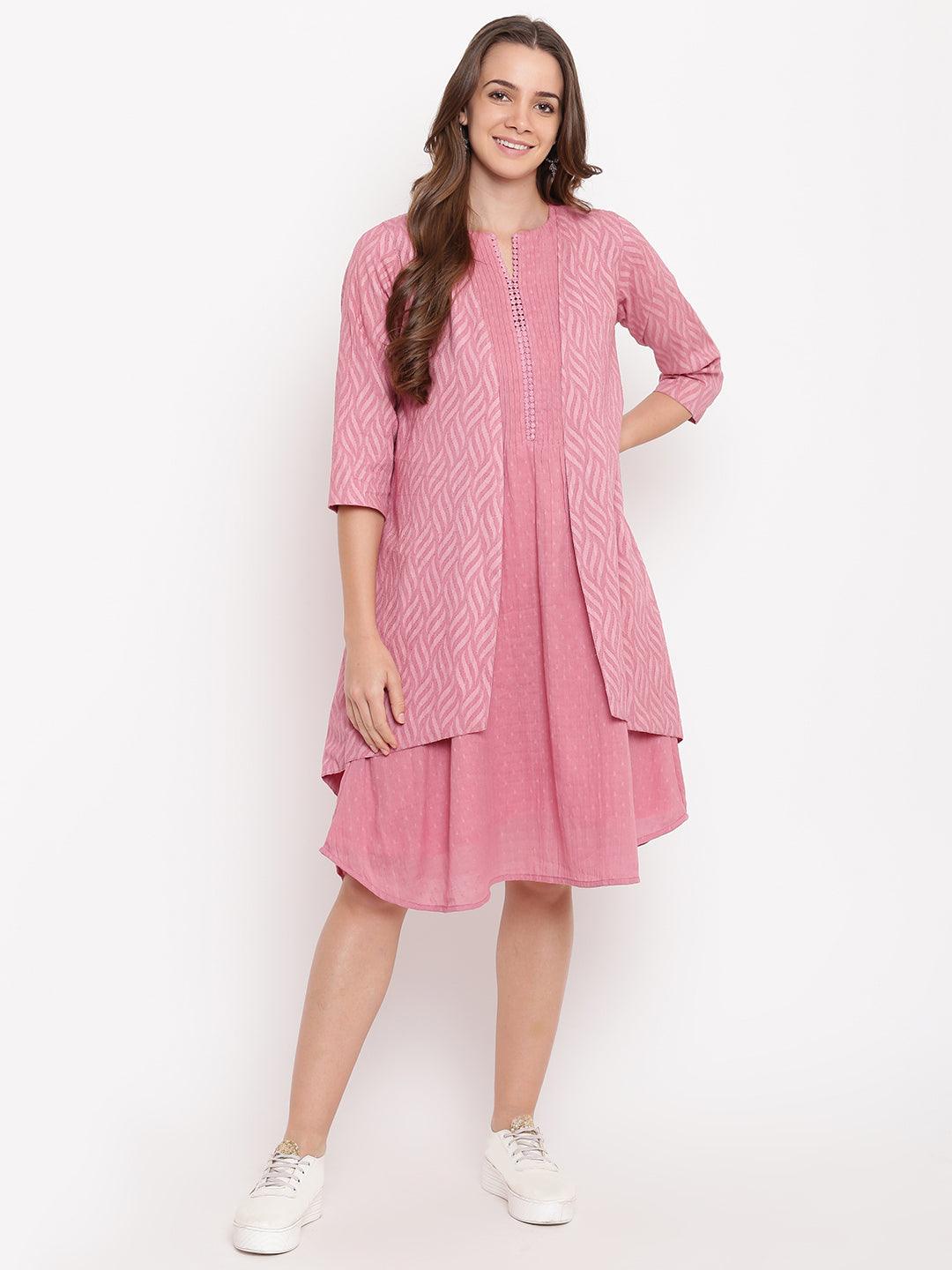 trueBrowns Pink Pin-Tucks Dress Reversible Jacket | Swadesiicart