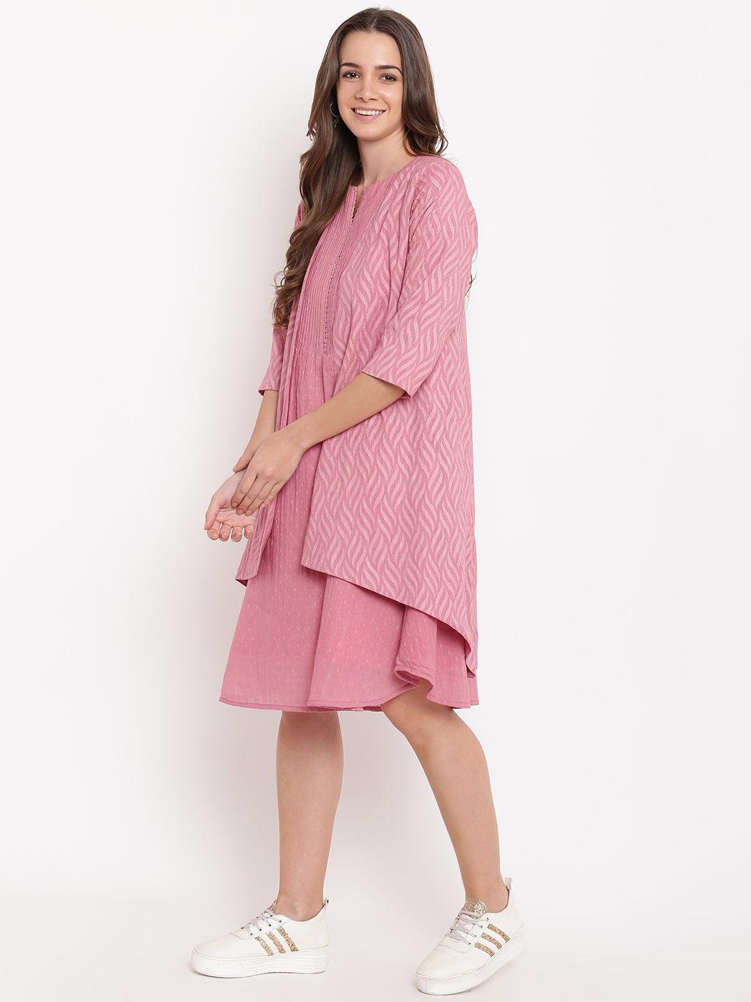 trueBrowns Pink Pin-Tucks Dress Reversible Jacket | Swadesiicart