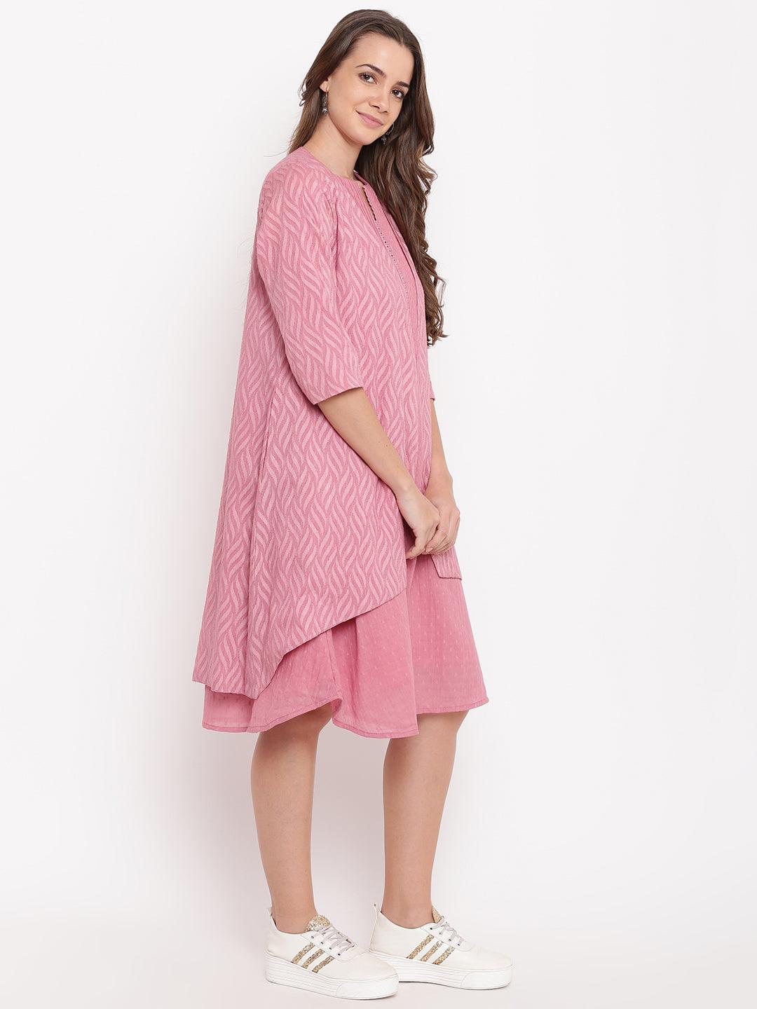 trueBrowns Pink Pin-Tucks Dress Reversible Jacket | Swadesiicart