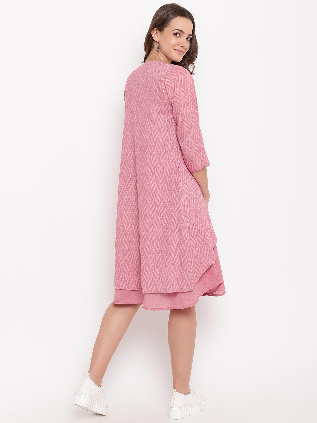 trueBrowns Pink Pin-Tucks Dress Reversible Jacket | Swadesiicart
