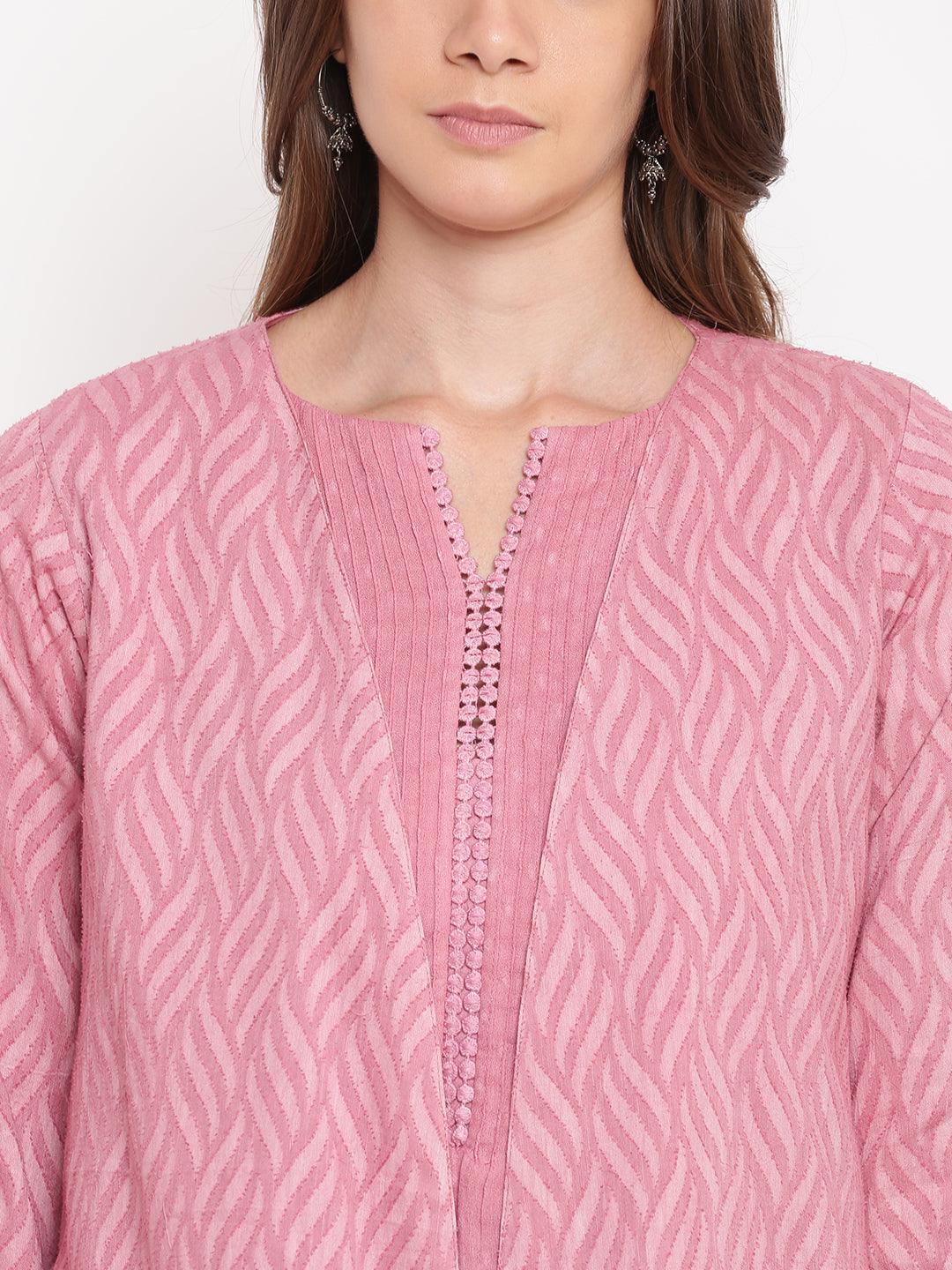 trueBrowns Pink Pin-Tucks Dress Reversible Jacket | Swadesiicart