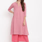 trueBrowns Pink Grid Dobby Kurta-Contrast Palazzo | Swadesiicart