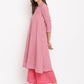 trueBrowns Pink Grid Dobby Kurta-Contrast Palazzo | Swadesiicart