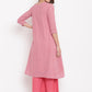 trueBrowns Pink Grid Dobby Kurta-Contrast Palazzo | Swadesiicart